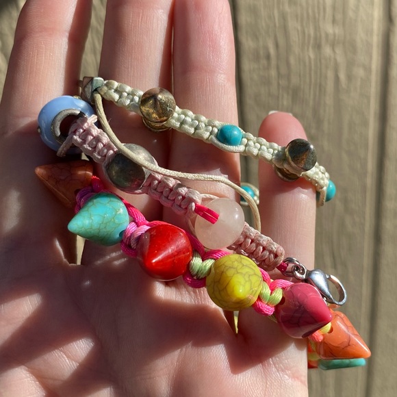 Beaded Macramé Braided String Bracelets set of 3 - Picture 2 of 6